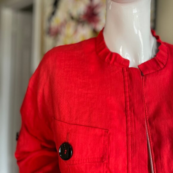 Marc Cain Poppy Orange Linen blend jacket with black buttons - size M / N3 - Picture 1 of 16